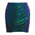 thumbnail image 4 of vigerkar Womens Short Ruched Tulip Hem Body Con Sequin Club Pencil Mini Skirt Green, L, 4 of 7