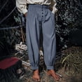 thumbnail image 2 of Inleife Men's Vintage Gothic Loose Pants Button Fly High Waist Solid Color Relaxed Trousers with Gathered Cuffs & Pleated Details, Retro Medieval Style Casual Bottoms, 2 of 5