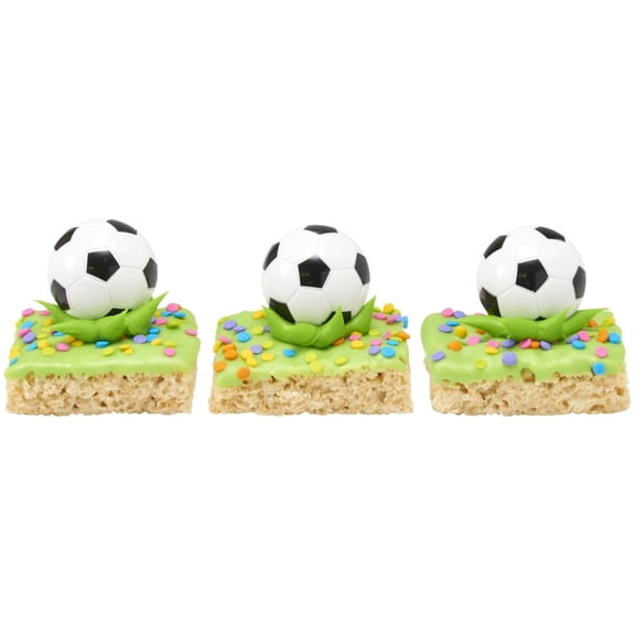 CakeDrake 3D Soccer Ball Cupcake Rings 24 Pack, Sports Theme Party Cupcake Toppers for Birthdays and Team Celebrations, Food-Safe Plastic Decorations