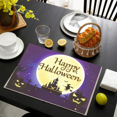 thumbnail image 5 of Happy Set of 4 Happy Halloween Placemats - 12x18 Inch Linen Dining Table Mats with Horror Graffiti, Dark Style Lighthouse, and Fairy Tale Castle Designs for Seasonal Kitchen and Dinner Party Decor, 5 of 5