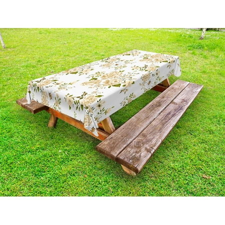 

Flowers Outdoor Tablecloth Gardening Theme Floral Design Vector Illustration of Roses Botany Inspired Decorative Washable Fabric Picnic Table Cloth 58 X 84 Inches White and Beige by Ambesonne