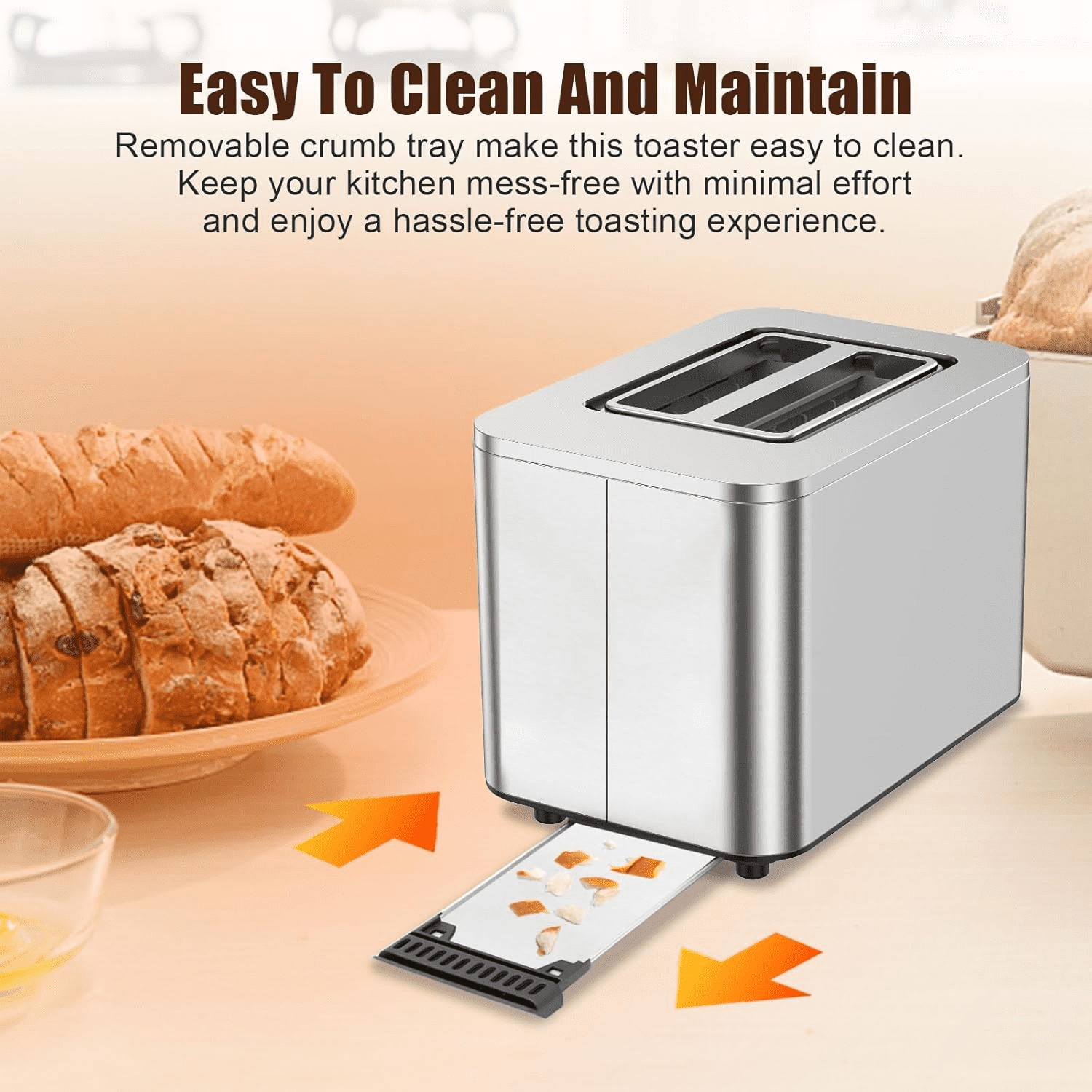 Digital 2 Slice Toaster, Stainless Steel Touchscreen Bread Toaster with LED Countdown Timer, 1.5" Extra Wide Slots, 6 Bread Types & 6 Shade Settings, Defrost/Reheat/Cancel Functions, Silver
