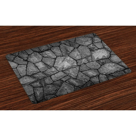Grey Placemats Set of 4 Stone Wall Texture Image Rough Rusty Blocks Obsolete Structure Antique Grunge Weathered, Washable Fabric Place Mats for Dining Room Kitchen Table Decor,Grey, by (Best Place To Mine Rough Stone)