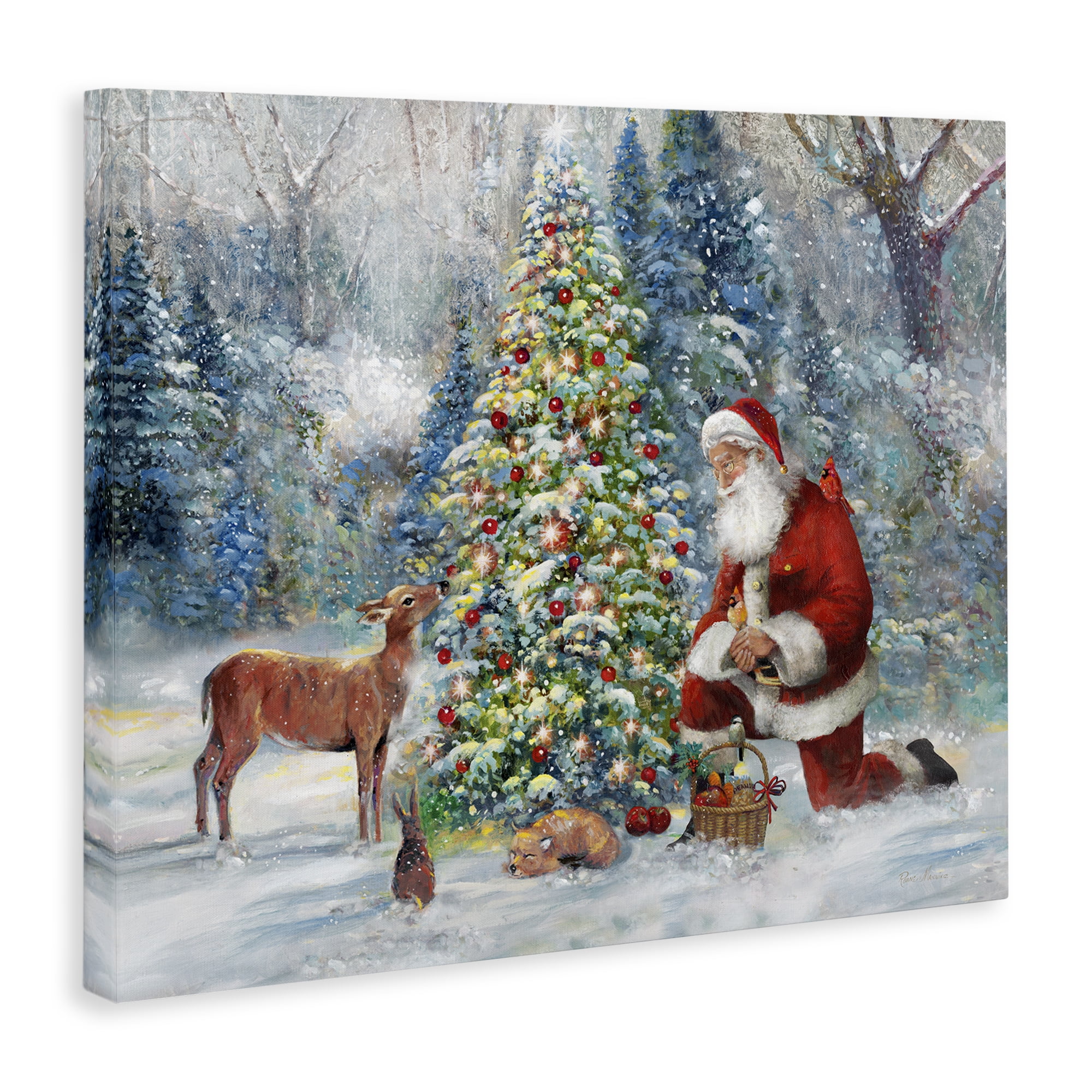 Stupell Industries Santa & Baby Deer Holiday Painting Gallery Wrapped Canvas Art Prints Wall Art, 40 x 30