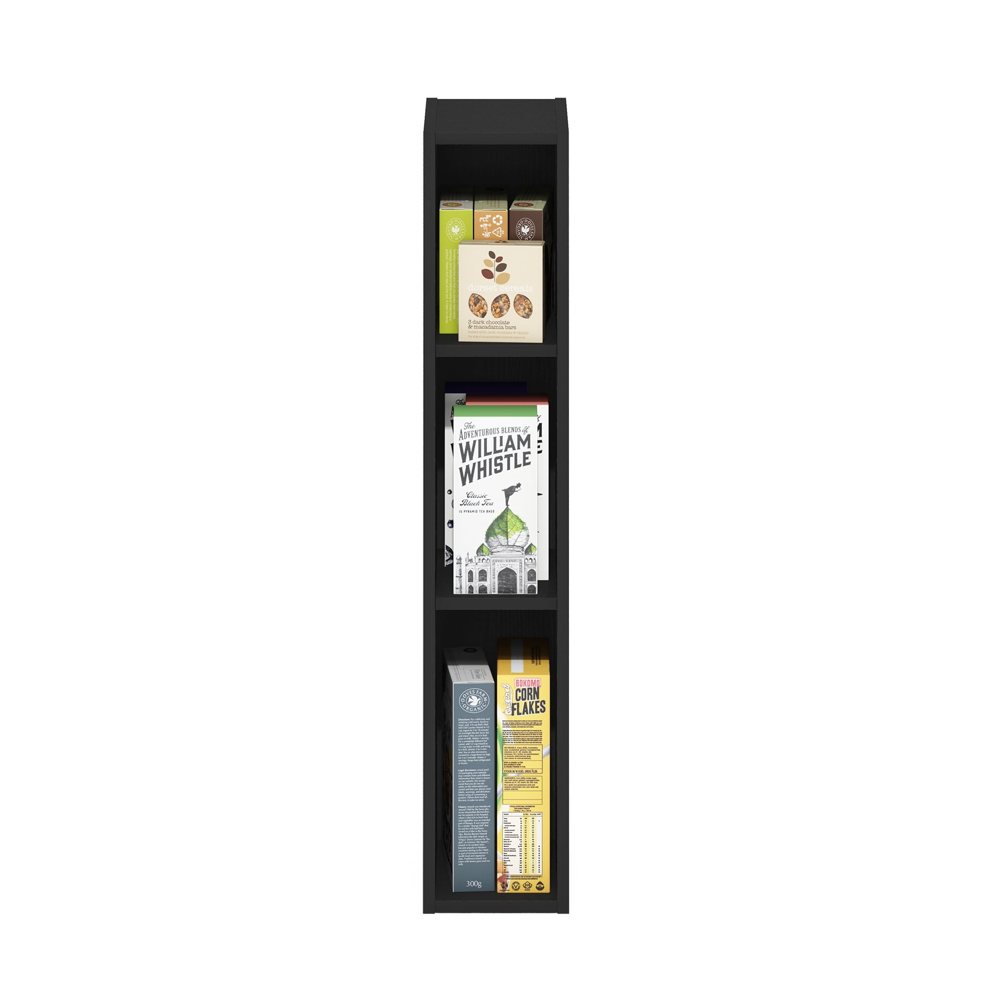 Furinno Fulda 3-Tier Space Saving Storage Shelf Bookcase, 6-Inch Width, Blackwood