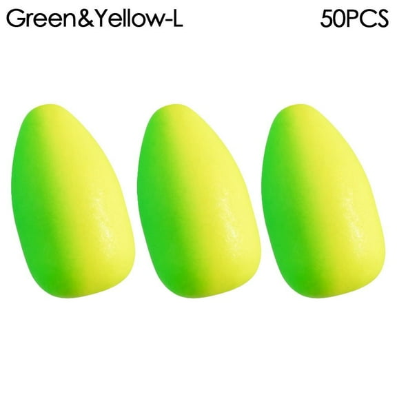 50pcs Hot Stoppers Night Bottom Foam Floats Ball Fishing Floats Beads Beans GREEN&YELLOW-L