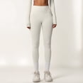 thumbnail image 2 of Women's High Waist Seamless Full-Length Leggings with Compression Fit Stretch Fabric and Minimal Logo Detail - Off White, Medium, 2 of 7