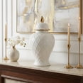 thumbnail image 2 of Decorative Ceramic Vase with Lid for Living Room and Home Decor - Elegant Flower Vase Accent for Room, Bedroom, or Office Display - Sculpted Table Accent for House Decoration - 20", White & Gold, 2 of 11