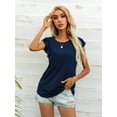thumbnail image 3 of CALIPESSA Womens Summer Solid Short Sleeve Tunic Tops Loose Fit Casual Round Neck T-Shirt, 3 of 5