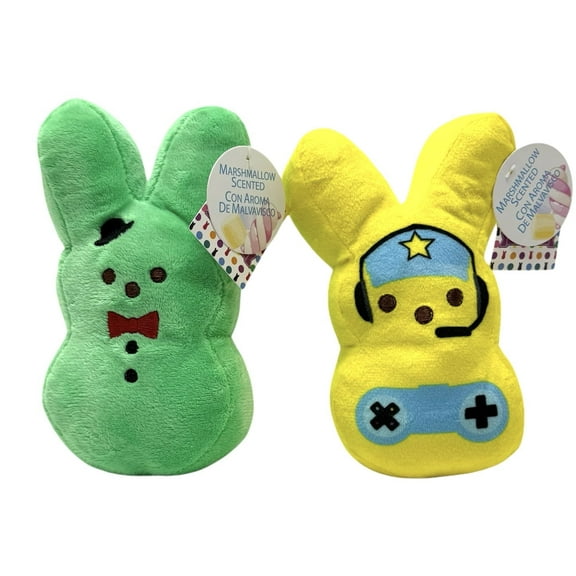 Peeps 6in Scented Plush, Yellow Gamer & Green Top Hat with Bow Tie 2 Pack