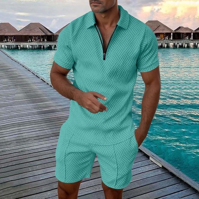 WILLBEST Conjunto de Pantalones Cortos Casuales de Manga Corta para Hombre, Cómodo Traje de Verano para Uso Diario, Tejido Suave y Transpirable, Traje Elegante para Caminar y Ir de Compras.