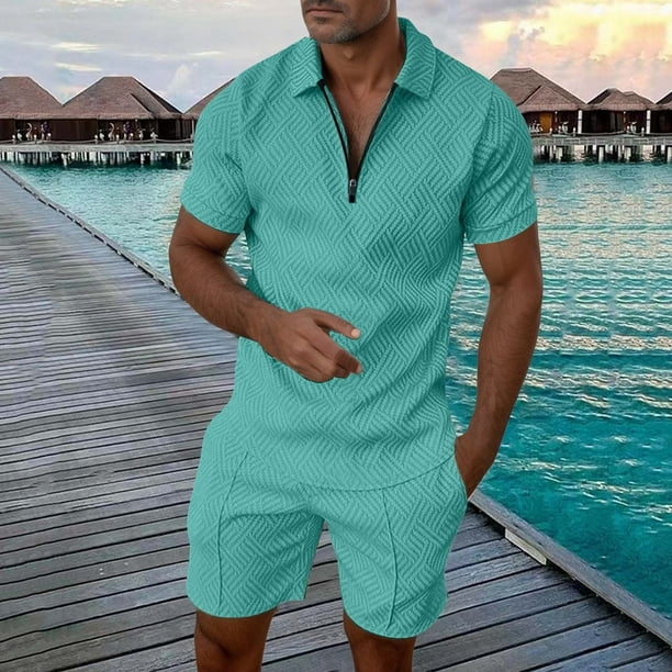 WILLBEST Conjunto de Pantalones Cortos Casuales de Manga Corta para Hombre, Cómodo Traje de Verano para Uso Diario, Tejido Suave y Transpirable, Traje Elegante para Caminar y Ir de Compras.