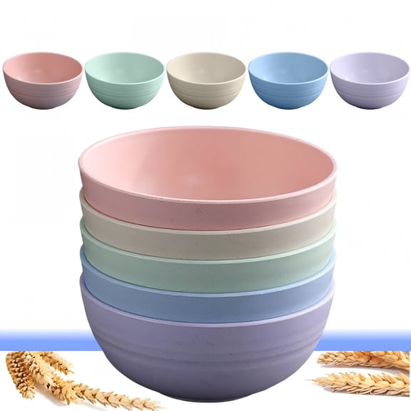 ACDANC 5PC Cereal Bowl,Unbreakable Wheat Straw Cereal Bowls,Microwave&Dishwasher Safe Kitchen Bowls,Plastic Bowls for Home Use,Non-Slip,Colorful Soup and Snack Bowls
