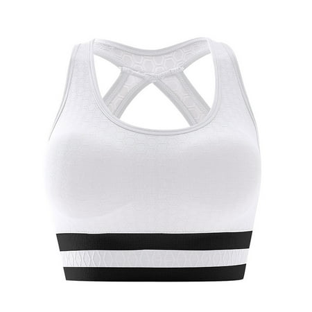 Elainilye Fashion Womens Bras Sports Bra Tank Top Seamless Back Gathering Wireless Shockproof Running Fitness Yoga Bra White