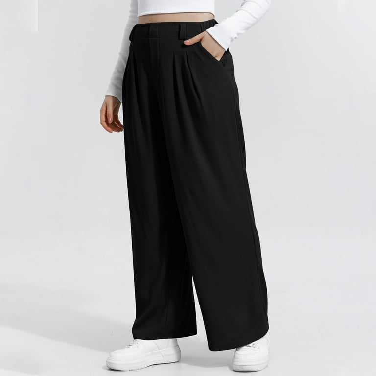 Dxzfnsa Womens Wide Leg Pants Solid Color Hanging Pleated Trousers