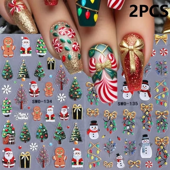 2-Pcs Christmas Nail Art Stickers for Holiday Nail Decoration