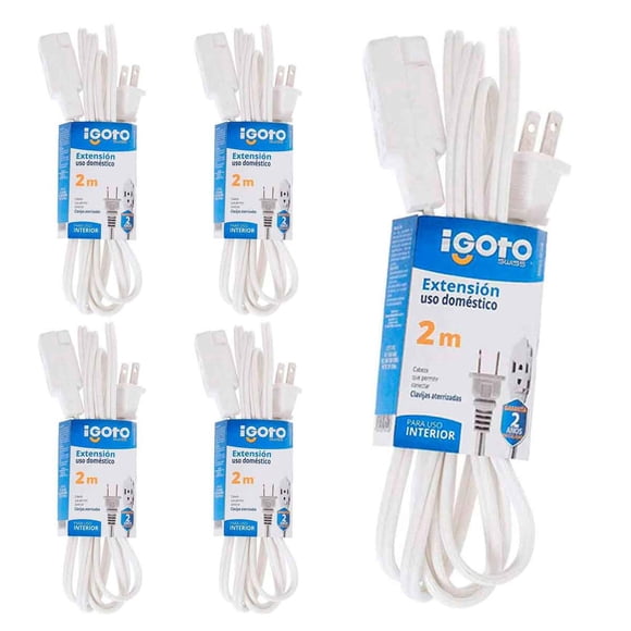 Extensión Eléctrica Domestica 2m Blanca 2X16 Awg 5 Piezas Igoto Doméstica