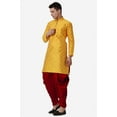 thumbnail image 3 of Royal Kurta Elegant Mustard Jacquard Silk Printed Long Kurta and Maroon Salwar for Men, 3 of 7