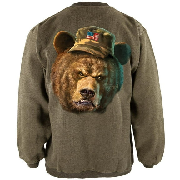 Grumpy Army Bear Henley Mens Pullover Sweatshirt Green LG