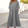 thumbnail image 2 of B91xZ Robes Moulantes pour Femmes Col Rond Manches Courtes Robes d'Été Couleur Unie Décontractées Midi Amples, Gris TTTG, 2 of 5