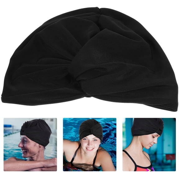 ORDDIART 1Pcs Black Nylon Swim Bath Cap for Women Suitable for Beach and Hot Spring