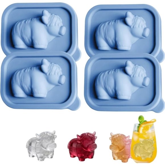 Mini molde for cubitos de hielo Highland Cow, bandeja de silicona 3D reutilizable for whisky, cócteles, cerveza y fiestas