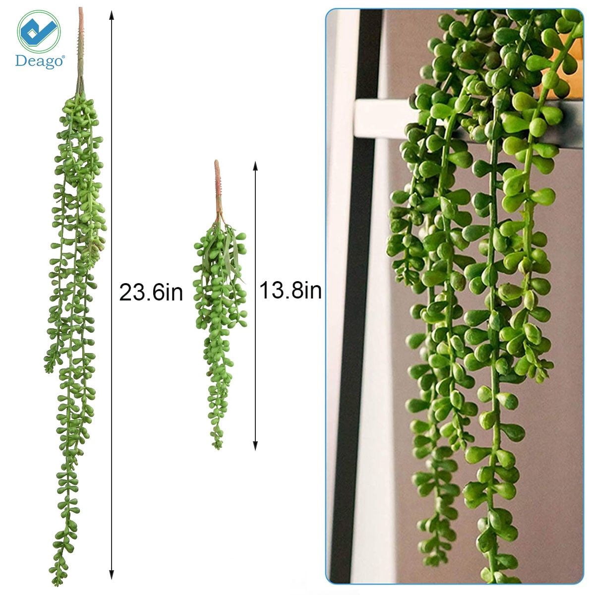 Deago 4Pcs 24" Artificial Succulents Hanging Plants Fake String of Pearls Hanging Vine for Wedding Party Home Garden Wall Decoration (Green)