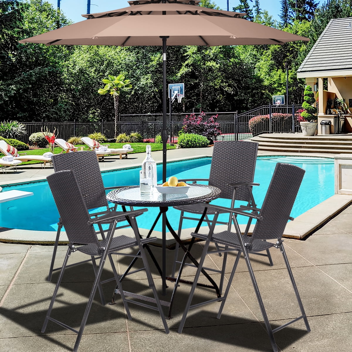 Patiojoy Rattan Folding Chair Wicker Patio Furniture Set of 4 Outdoor & Indoor