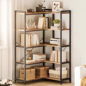 Casacomoda 57 Inch L-Shaped Corner Bookshelf, 5-Tier Industrial