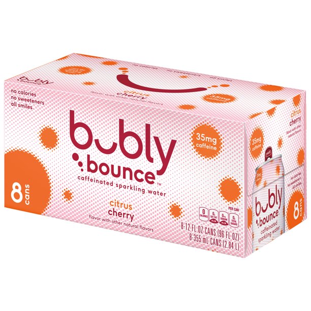 Bubly Bounce Caffeinated Citrus Cherry Flavored Sparkling Water, 12 oz