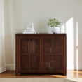 thumbnail image 3 of Hassch 2-Door Buffet Sideboard, Rattan Storage Cabinet, Accent Cabinet with Outlet Holes, Modern Coffee Bar Cabinet, Credenza for Kitchen, Hallway, Dining Room, Living Room, Easy Assembly, Walnut, 3 of 7