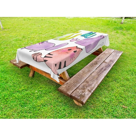 

Kitten Outdoor Tablecloth Hand Drawn Set of Colorful Cartoon Style Cute Domestic Cats Pets Paws in Watercolors Decorative Washable Fabric Picnic Tablecloth 58 X 120 Inches Multicolor by Ambesonne
