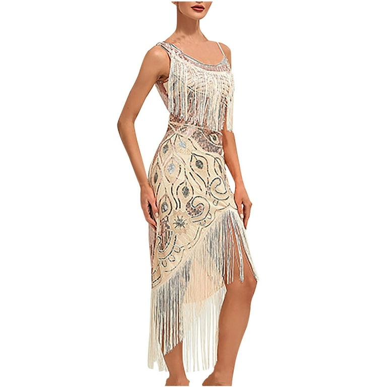 elegant flapper dresses Sage Green Beaded Fringe Flapper Dress Medium main image 0