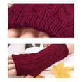 thumbnail image 3 of Dyfzdhu Women Winter Warm Fingerless Gloves Crochet Thumbhole Knit Wrist Warmers Mittens Wine Red, 3 of 4