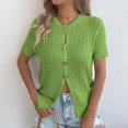 thumbnail image 5 of Womens Short Sleeve Button Down Sweater Cardigan Shirts Ribbed Slim Fit Cardigan Blouses Dressy Casual Spring Summer Wear, 5 of 5