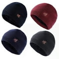 thumbnail image 2 of Mosey Men Autumn Winter Solid Color Knitting Hat Leaf Logo Plush Lining Thickened Beanie Hat Ribbed Trim Warm Hat Fashion Accessories, 2 of 8