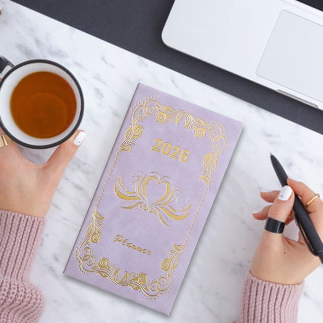 Cuadernos De Papel Cuaderno planificador diario 2026, cuaderno portátil con líneas moradas para notas y objetivos Rkxzt