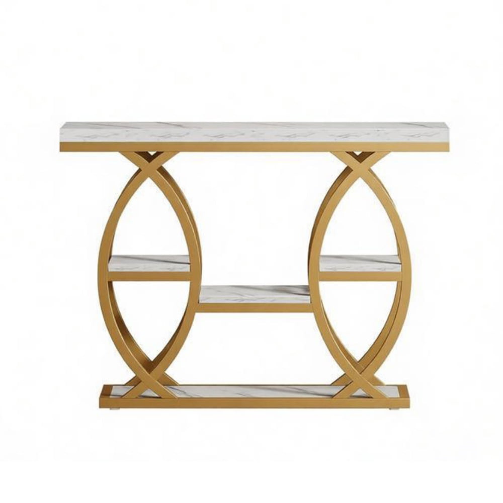 Long Console Table, 4-Tier Narrow Entryway Table with Storage, Industrial Metal Frame, Particle Board Top