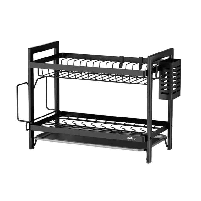 Escurridor De Platos Grande De Acero Al Carbono De 2 Niveles Belug, negro