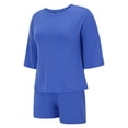 thumbnail image 5 of GILIGEGE 2 Piece Sets for Women Womens Sets Two Piece Set Summer Outfits 2 Piece Pajama 3/4 Sleeve Oversized Tshirts Elastic Waist Short Summer Lounge Sets Blue S, 5 of 9