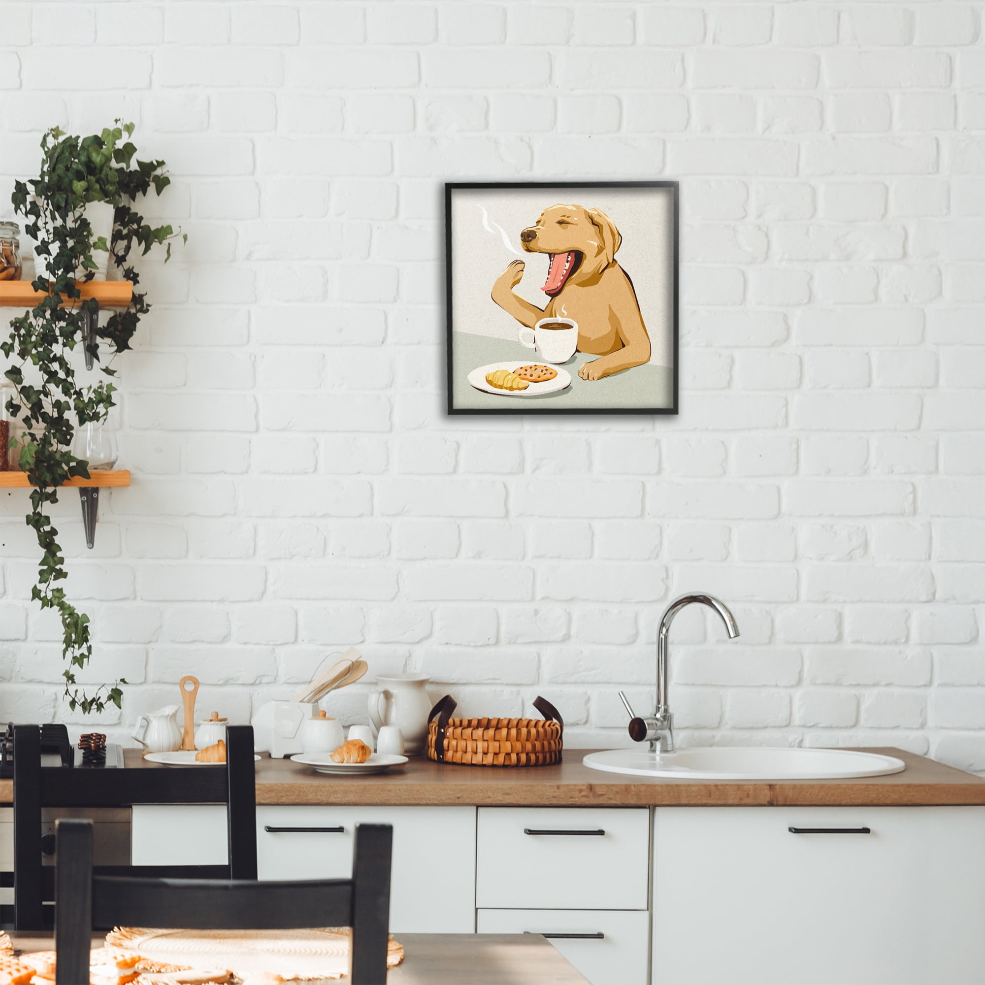 Stupell Industries Yawning Dog Morning Coffee Black Framed Giclee Art, design by Ziwei Li