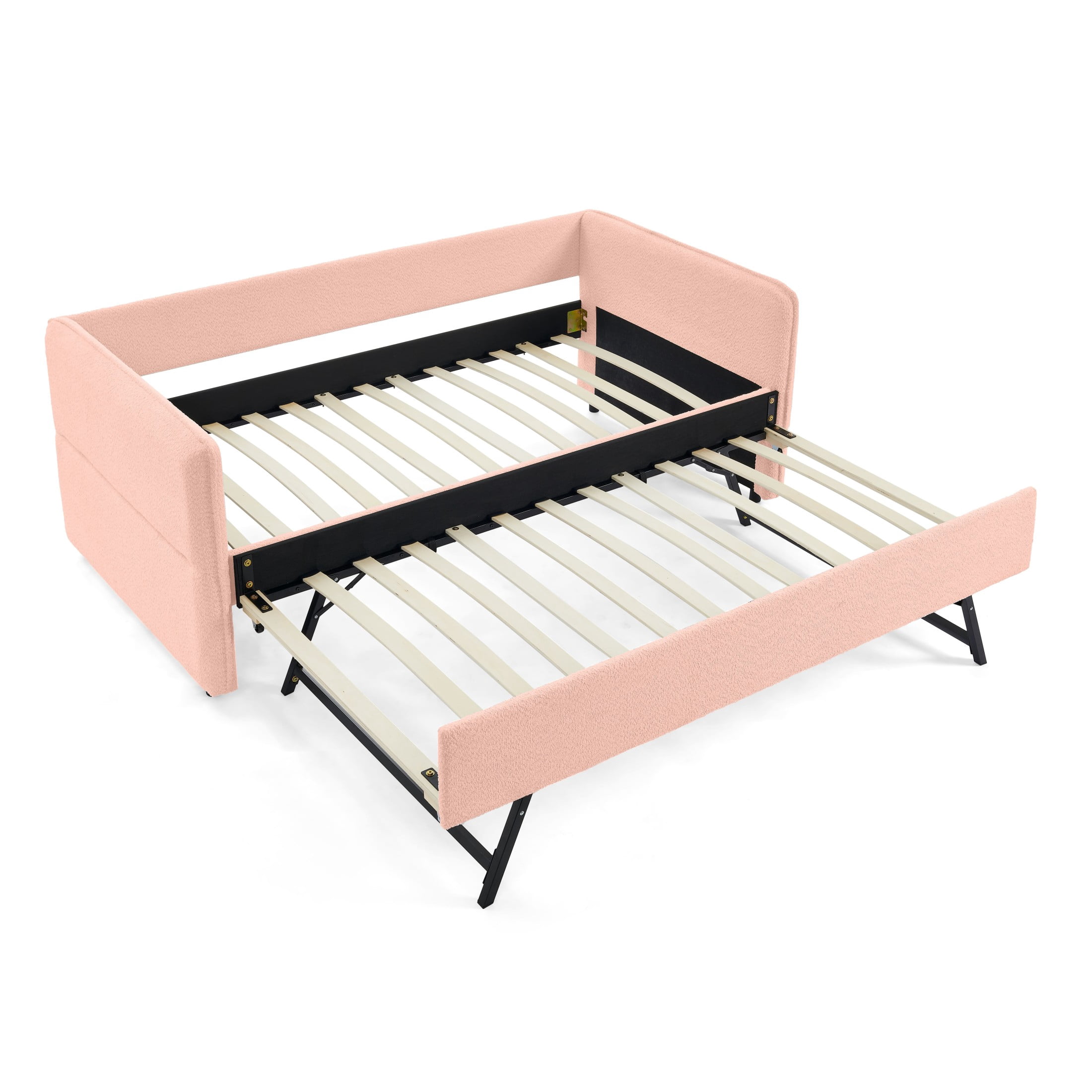 Noble House Zenton Twin Size Boucle Daybed, Tufted Sofa Bed Frame with Trundle, Modern Guest Sleeper Couch, Pink