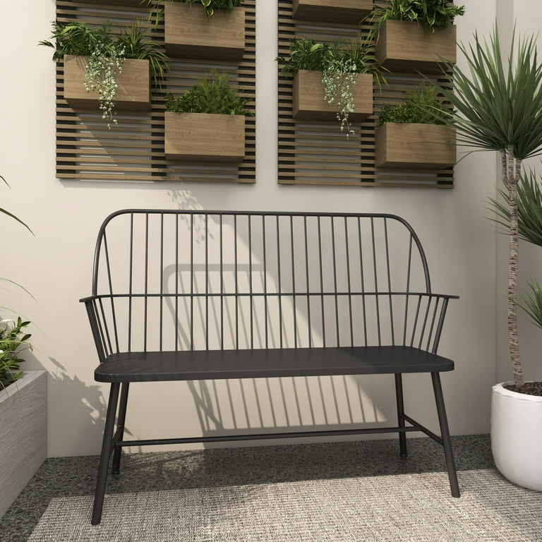 Black metal bench with back new arrivals