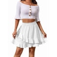 thumbnail image 3 of Women'S Elastic High Waist Tiered Ruffle Mini Skirt Shirred Layered Flowy Wrap Short Skirt White S, 3 of 9