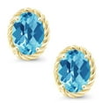 thumbnail image 3 of Gem Stone King 2.60 Ct Oval Checkerboard 8x6mm Swiss Blue Topaz 14K Yellow Gold Stud Earrings for Women Men, 3 of 5