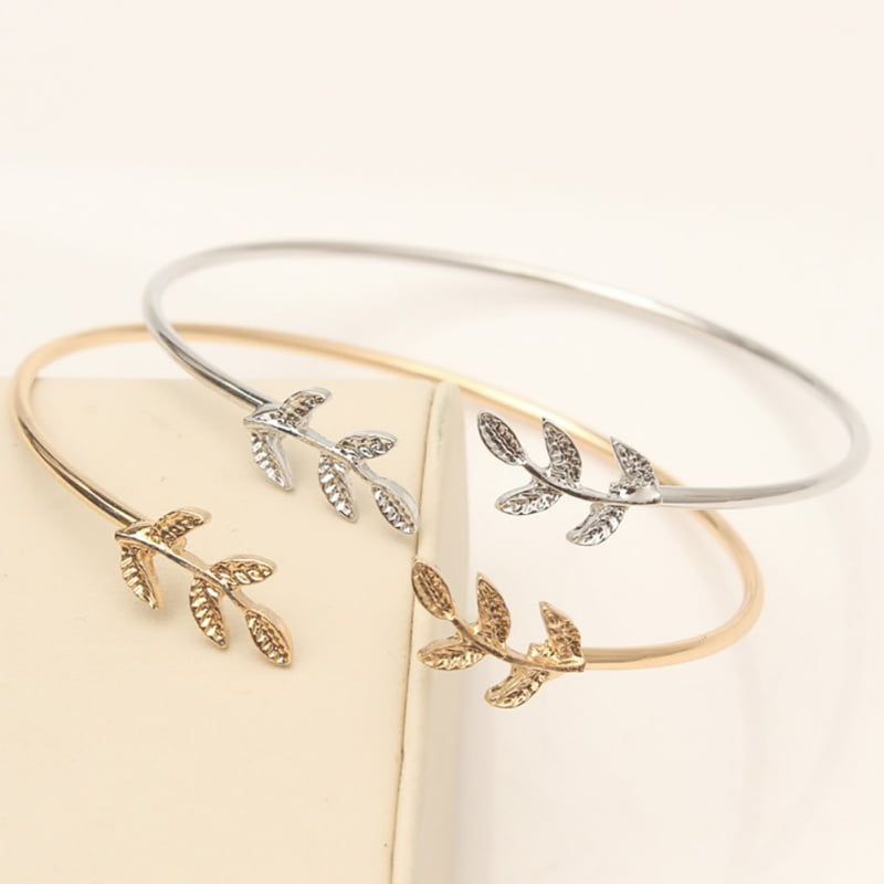 7 Inches Handmade Silver Elephant Leaf Branches Bracelet Bangle
