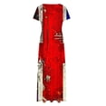 thumbnail image 4 of safuny Clearance Maxi A Line Dress for Women Solid Color Short Sleeve Round Neck Dress Empire Waist Flowy Hem Retro Holiday Beach Trendy Clothing Summer Red M, 4 of 5