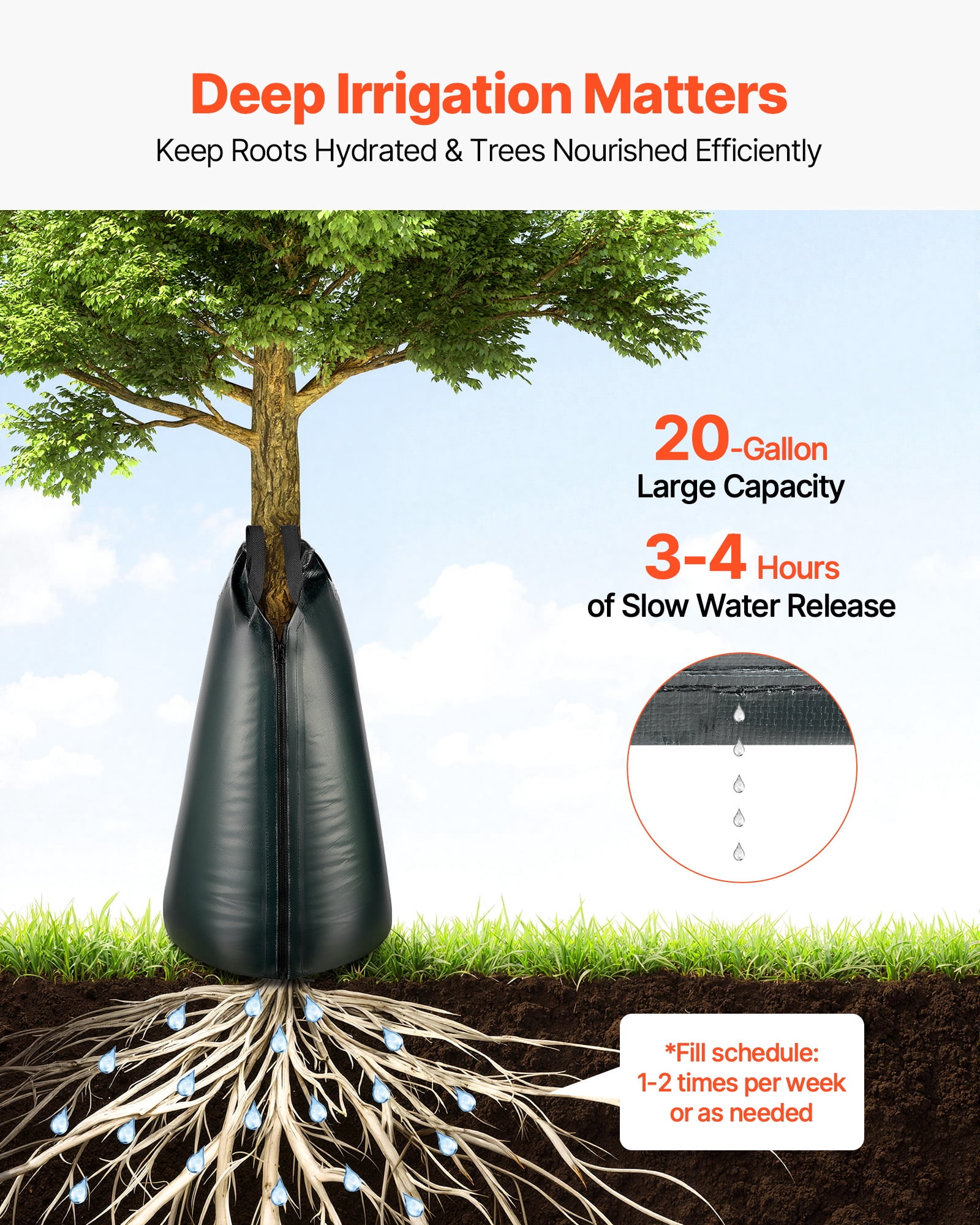 VEVOR 20 Gallon Tree Watering Bags, 25 Pack 3-4 Hours Slow Release Gator Bags for Trees, Heavy Duty PE Tree Drip Irrigation Bag with Zipper, Durable & Reusable Deep Root Shrub Watering Bag