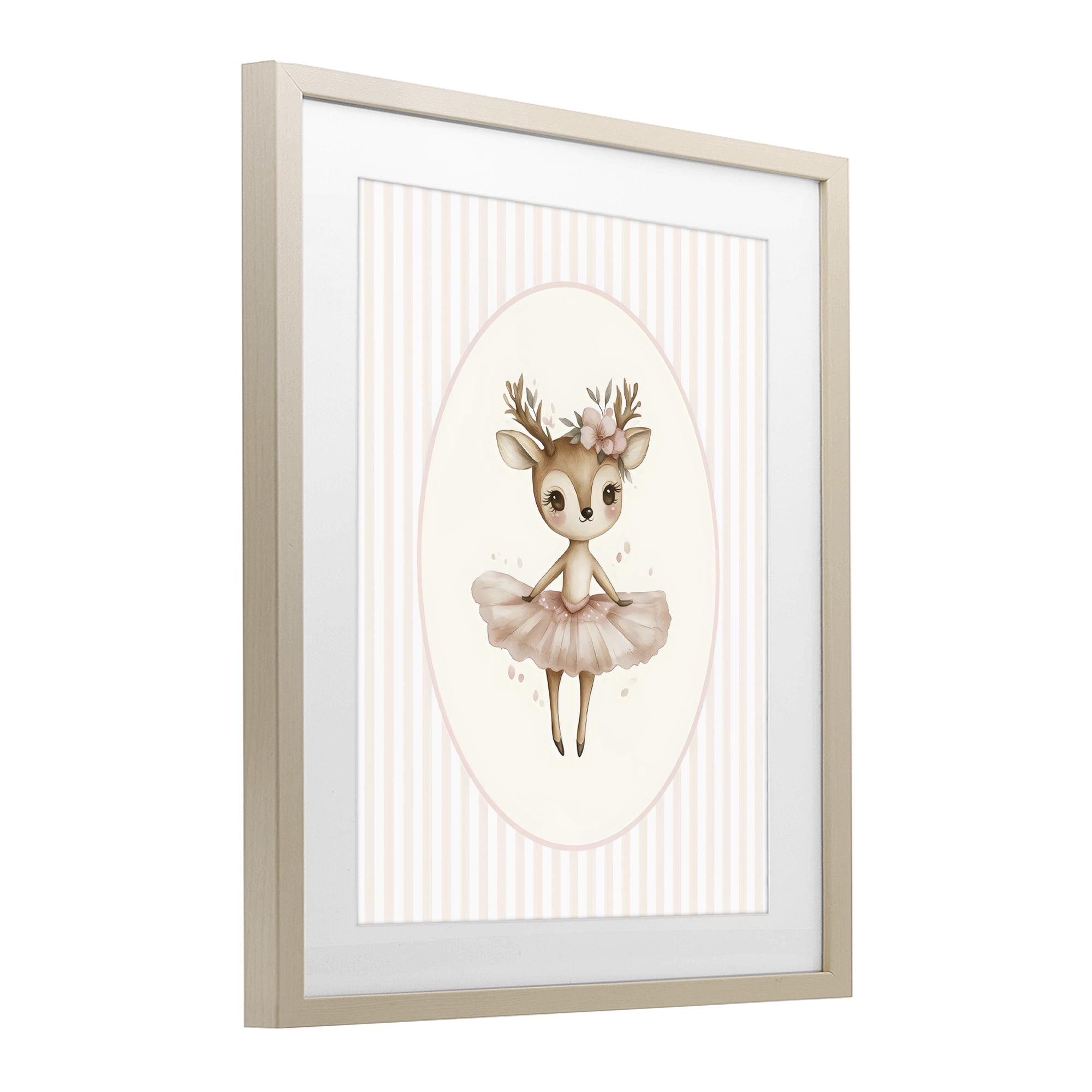 Stupell Industries Nursery Ballerina Deer Striped Birch Framed Print Under Glass, design by LSR Design Studio