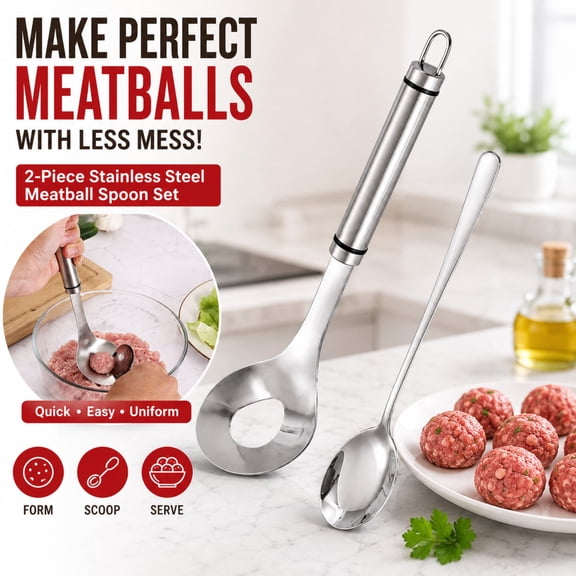 Meatball Maker, Stainless Steel Scoop Spoon Set, 2 Piece Kitchen Cooking Tool for Meatballs, Meat Ball Shaper, Food Baller Utensil for Homemade Meat Balls